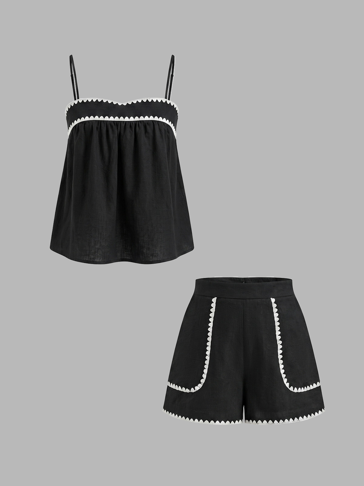 Cotton Blend Wave Edge Cami Top & Shorts Set