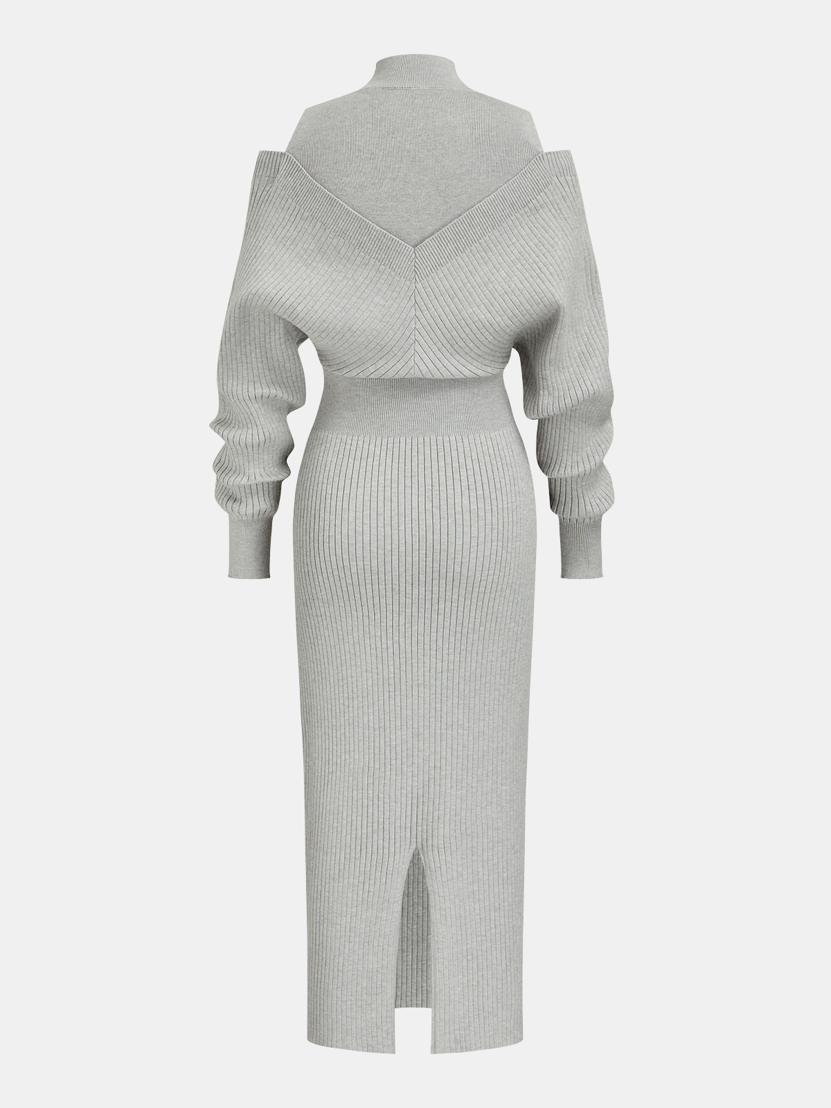 Off-Shoulder Waist-Defined Rib-Knit Midi Dress