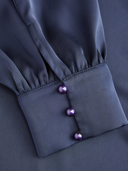 Satin Draped Mock Neck Blouse