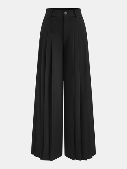 Pleated Mid-Waist Wide-Leg Pants