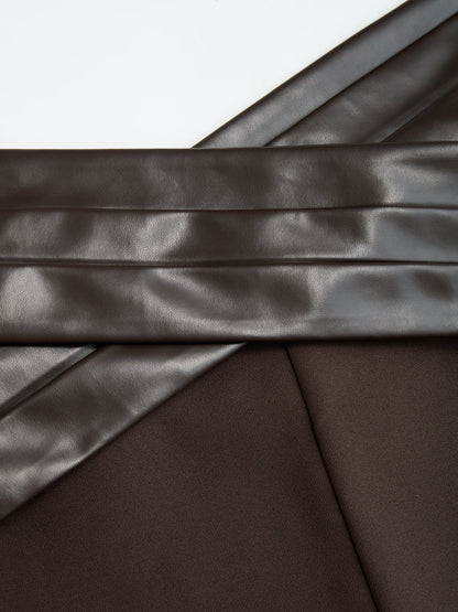 Crossed Faux Leather Waist A-Line Skirt