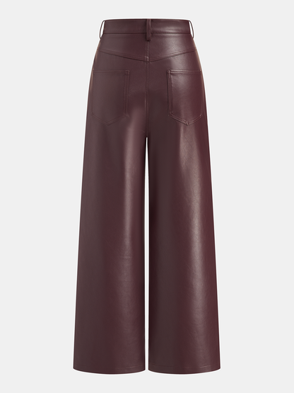 Faux Leather Straight-Leg Pants