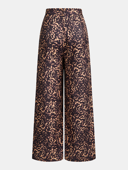 Leopard Print Pleated Wide-Leg Pants