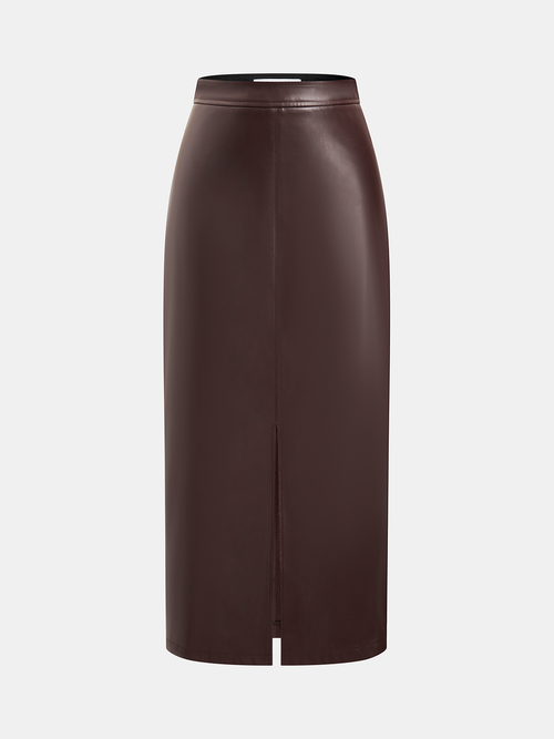 Faux Leather Midi Pencil Skirt