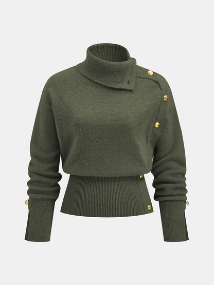 Cinched Waist Asymmetrical Turtleneck Sweater