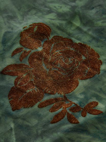 Velvet-Floral Ruched Long-Sleeve Top