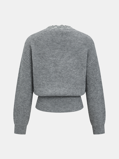 V-Neck Lace-Trim Knit Sweater