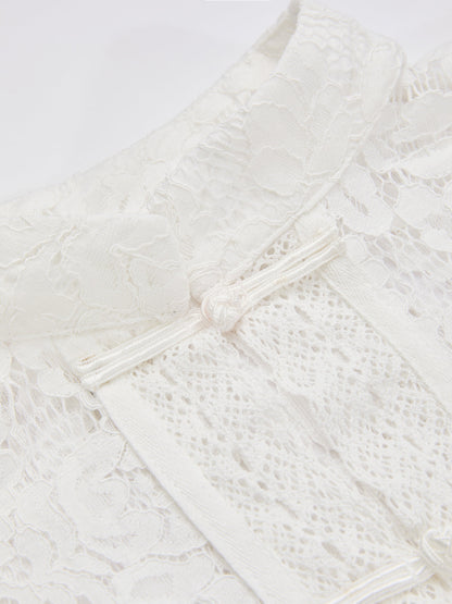 Frog Closure Lace Mandarin Collar Blouse
