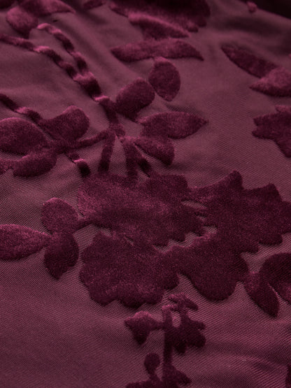 Velvet Floral Mesh Mock Neck Top