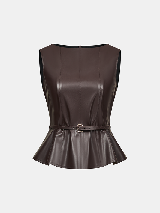 Belted Faux Leather Top