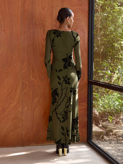 Floral Print Asymmetric Neck Top & Skirt Set