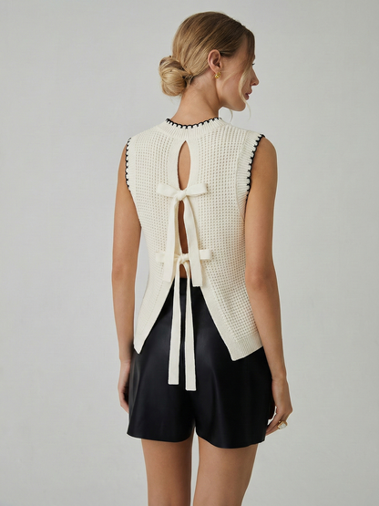Bow Detail Waffle Knit Sleeveless Top