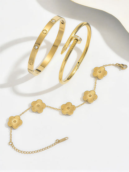 3pcs Screw & Nail & Clover Bracelet Set