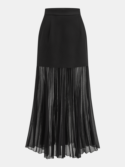 Halter Blazer Vest & Sheer Pleated Maxi Skirt