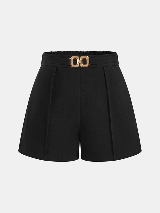 Mid Waist Metal Buckle A-Line Shorts