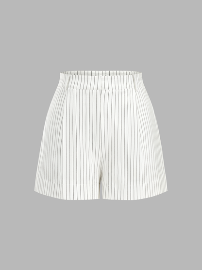Pinstripe Asymmetric Button Vest & Shorts Set