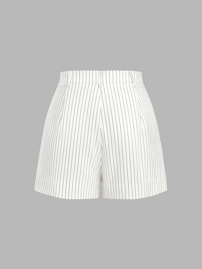 Pinstripe Asymmetric Button Vest & Shorts Set