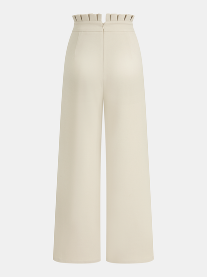 Mid-Waist Ruffled Wide-Leg Pants