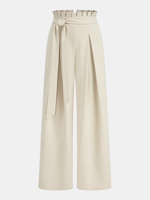 Mid-Waist Ruffled Wide-Leg Pants