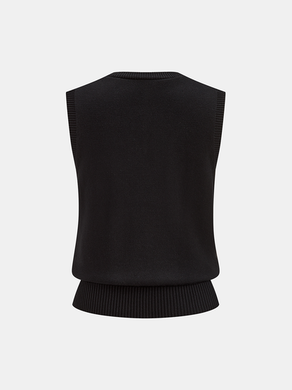 3D Floral Embroidered V-Neck Knit Vest