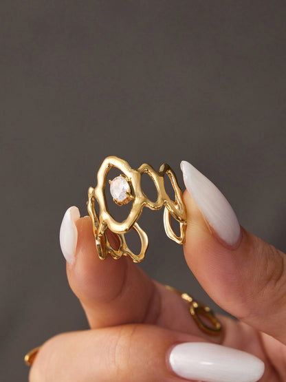 Irregular Hollow Zircon Statement Ring