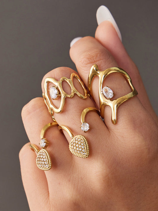 Irregular Hollow Zircon Statement Ring