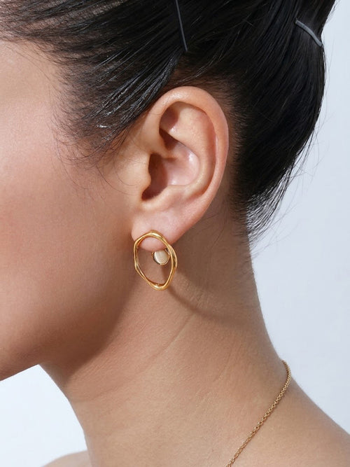 Irregular Hoop Opal Stud Earrings