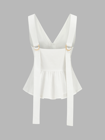 Cotton Linen Peplum Top & Pleated Shorts Set