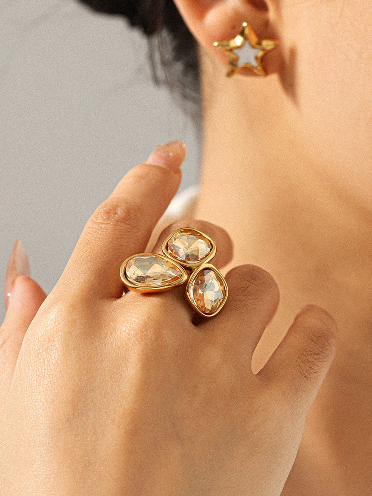 Three Stone Crystal Statement Ring