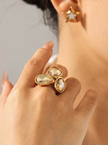 Three Stone Crystal Statement Ring