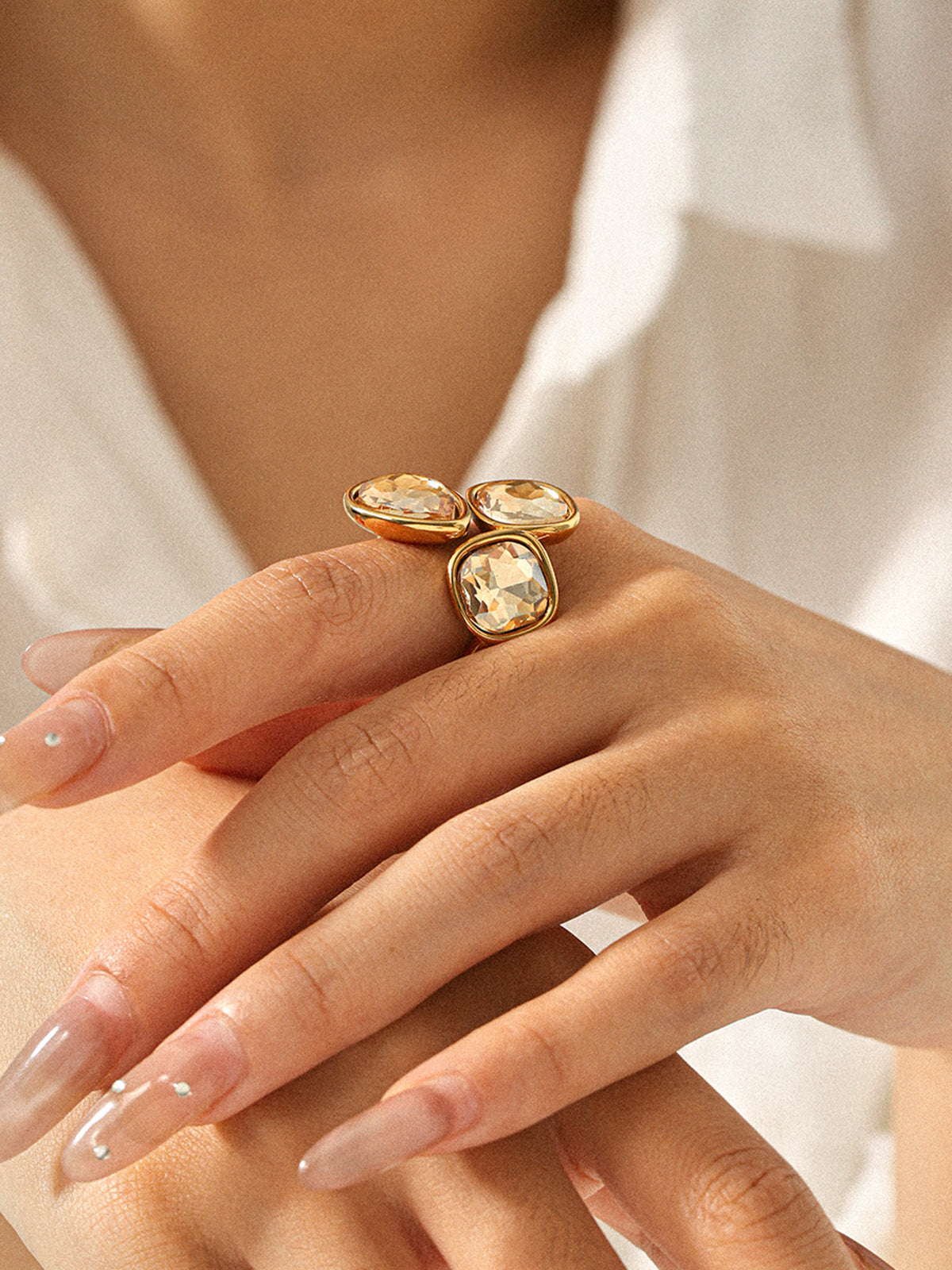 Three Stone Crystal Statement Ring
