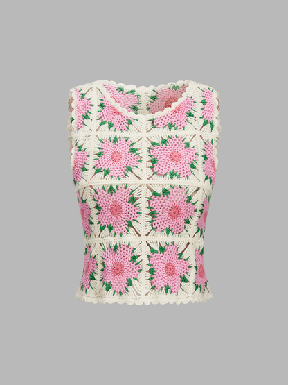 Floral Crochet Sleeveless Knit Vest