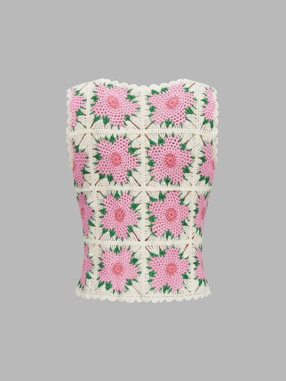 Floral Crochet Sleeveless Knit Vest