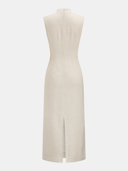 Floral Embroidered Cotton Linen Sleeveless Dress