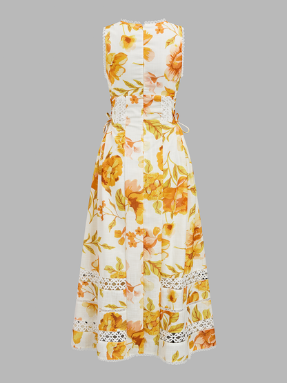 Floral Print Lace Inset Maxi Dress