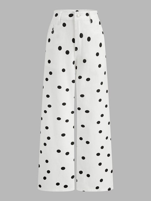 Polka Dot Wide Leg Denim Pants