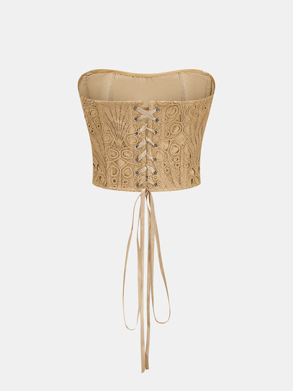 Strapless Eyelet Top & Wide Leg Pants Set