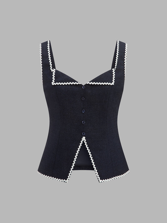 Contrast Wave Edge Button Front Vest