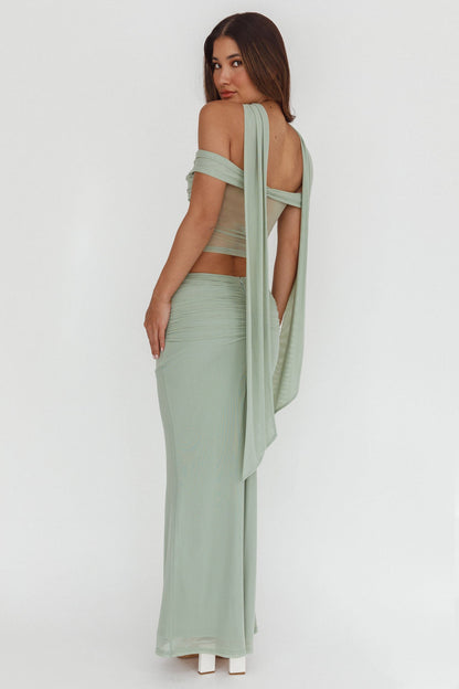 All The Lights Ruched Midi Skirt Sage