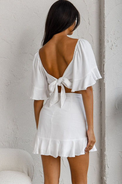 Hand In Mine Wide Ruffle Hem Skirt White