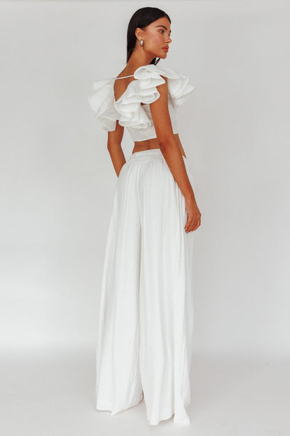 Darna Shirred Waist Wide Leg Pants Off White