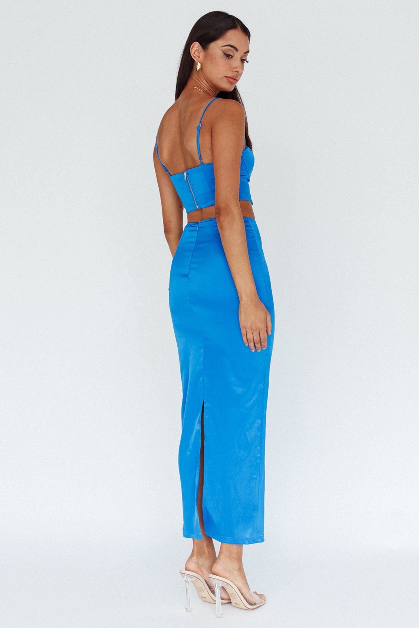 Zeina Satin Midi Skirt Blue