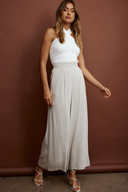 La Romana High Waisted Wide Leg Pants Sand