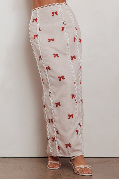 Chamberlain Scallop Trim Maxi Skirt Red Bow
