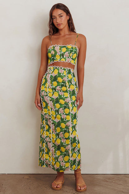 Chamberlain Scallop Trim Maxi Skirt Citrus Lemon