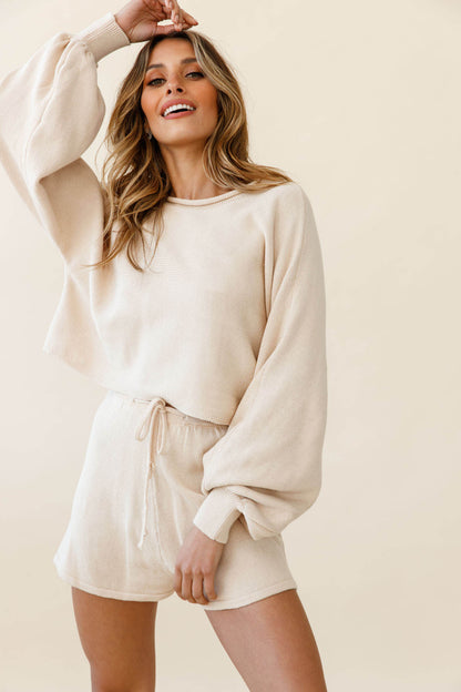 Easy Breezy Drawstring Waist Shorts Beige