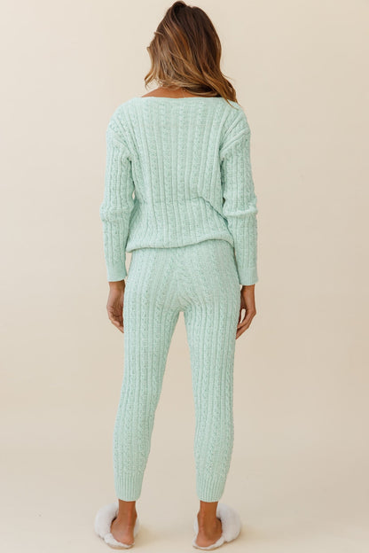 Kansas Cable Knit Fitted Pants Green