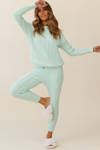 Kansas Cable Knit Fitted Pants Green